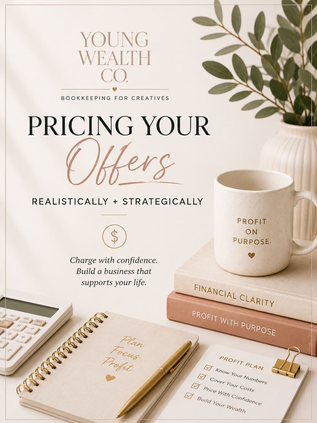 Young Wealth Co graphic about pricing your offers realistically and strategically